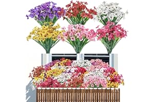 Kokoie 12 Bündel Künstliche Blumen Balkon, Kunstblumen für Außen, Künstliche Blumen Balkon für Balkon Garten Balkonkasten Blumenkasten Außenbereich Rosa Gelber Lotos Rot Weiß Rose