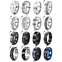 16 Bagues Homme Acier Inoxydable Noir - Style Celtique, Dragon, Chaîne - Anti-Stress Taille 54-70