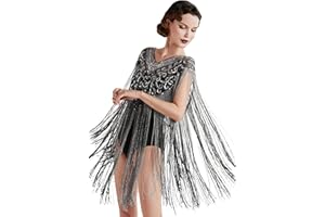 BABEYOND Damski szal w stylu lat 20. XX wieku, długa peleryna wieczorowa z frędzlami, cekiny z koralikami, szal imprezowy