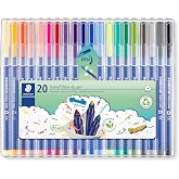 Staedtler 323 SB20 &ndash; Markers, Pack of 20, Multicoloured, 1 Set | Ergonomic body, 1 mm tip, dry safe ink &ndash; washable for childr
