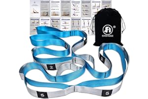 Foyer Nuage Stretch Bands for Exercise, Non Elastic Yoga Stretching Strap with Loops, 3.8cm x 2.45m, Stretching Bands for Physical Therapy, Yoga, Pilates, Dance, Gymnastics Exercise