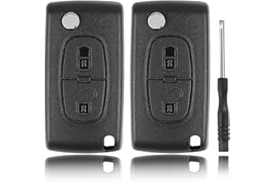 Betterher Lot de 2 Coque de clé 3-Boutons Télécommande Compatible avec Citroën C2 C3 C4 C5 Picasso Peugeot 107 206 207 307 308 406 407-avec Support de Batterie,Lames sans rainur