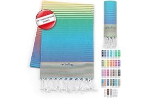 ‎LESTOFF LeStoff Hamamtuch - 100% Bio-Baumwolle, 95 x 180 cm, Vorgewaschen, Saugstark, Schnelltrocknend, Leicht, Kompakt, Sandfrei, Strandtuch, Reisehandtuch, Badetuch, Handtuch groß, Liegetuch (Rainbow)