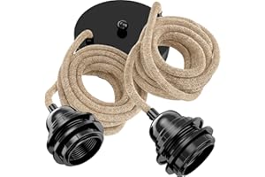 Hoopzi - Câble Suspension Luminaire Corde et Noir - Fil Electrique en Tissu 2,5m - 2 x Ampoules Douille E27 - Pour Salon, Cuisine, Chambre - Modèle Hang 2