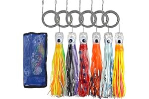OROOTL Leurres de Pêche à la Traîne pour Le Gros Gibier Leurres de Pêche en Eau Salée pour Mahi Marlin Thon Dauphin Wahoo Requin Pêche en HauteMer Leurres M ontés avec Leader Hook Jupes de Calmar