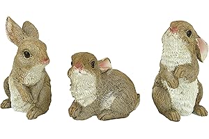 Design Toscano QM92008 The Bunny Den Rabbits Garden Animal Statues, Set of Three, Polyresin, Full Color, Pink, 12.75 cm