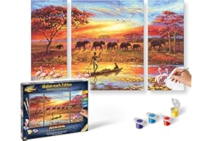 Schipper 609260627 Malowanie według liczb, Afryka, czary kontynentu – obrazy dla dorosłych, łącznie z pędzlem i farbami akrylowymi, tryptyk, 50 x 80 cm