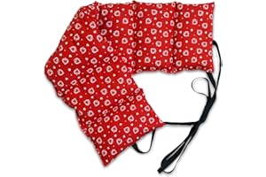 GIRAFFENLAND Faja térmica lumbar de semillas con siete compartimientos y cintas - 65x15 cm rojo con corazones - Almohadilla térmica caliente y frío con semillas - Para microondas y horno - Semillas de colza
