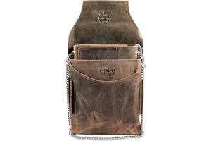 ‎LEONARDO VERRELLI LEONARDO VERRELLI Kellner Geldbörse aus Leder, Kellnerbörse, Taxi, Gastronomie, Geldbeutel, Damen Herren Portemonnaie mit oder ohne Holster, Steck-Tasche, mit Kette und großem Münzfach (Braun)