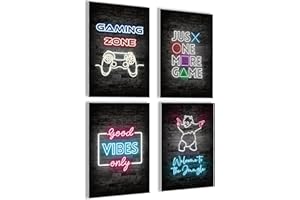 mojoliving Gaming Zimmer Deko Bilder | Poster Wand für Gamer Jugendzimmer | Set mit Neon Sign Motive | Coole Geschenke für Gamer | Zocker Bilder Wand | Neon Wandbild