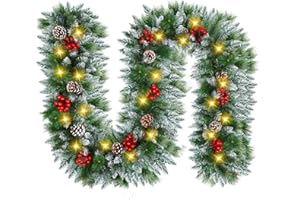 NUZEKY Wstępnie oświetlona girlanda bożonarodzeniowa z dekoracjami świetlnymi: sztuczna zieleń girlanda zasilana bateriami do kominka, płaszcza schodów, okien, dekoracji bożonarodzeniowych, wewnątrz i na