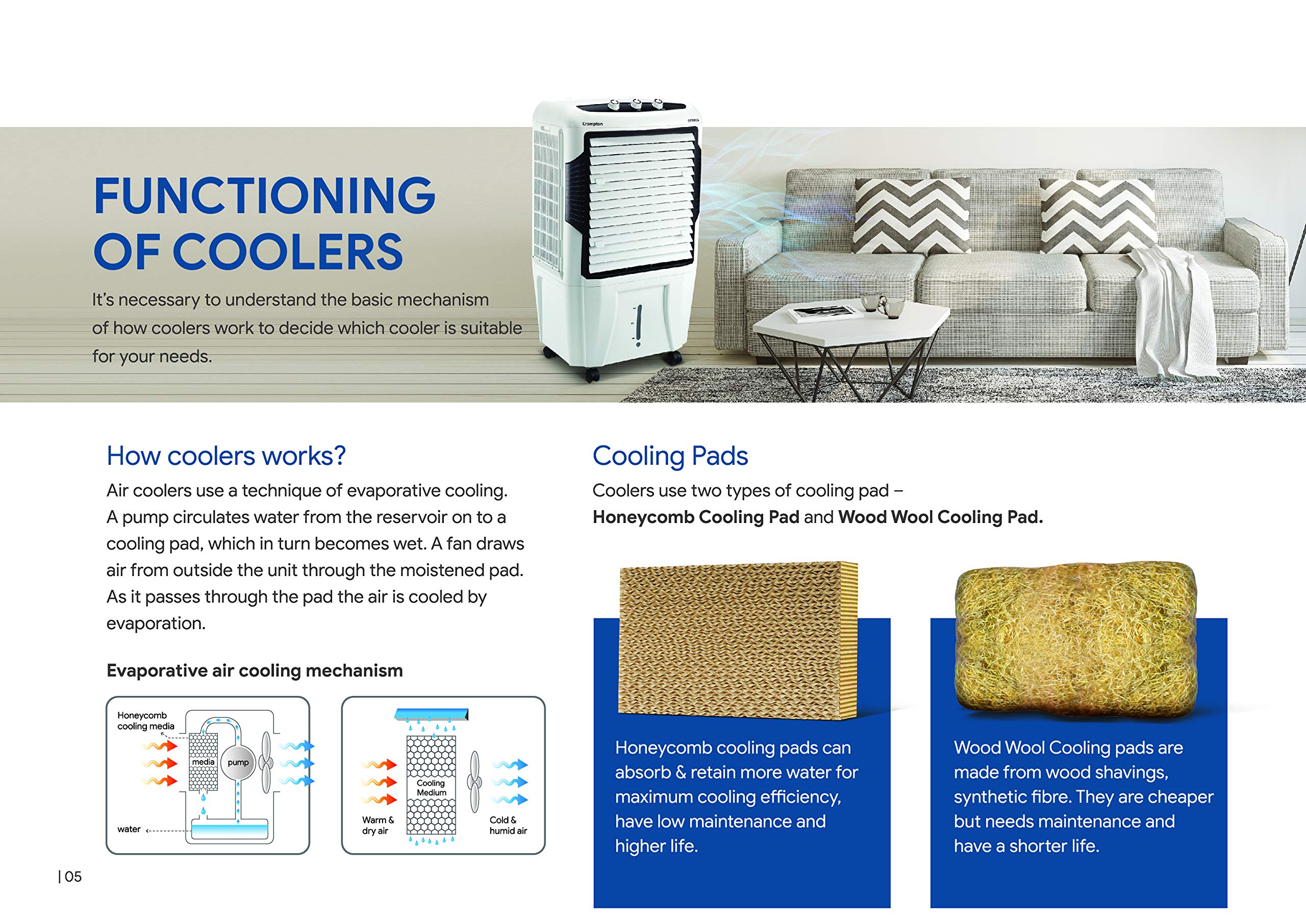 Crompton Optimus 65 Litres Desert Air Cooler for home | Large & Easy Clean Ice Chamber | High Density Honeycomb Pads | Everlast Pump | Humidity Control - Image 9