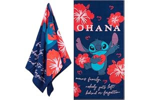 Disney Stitch Towel for Kids Toddlers Soft Absorbent Bath Shower Swimming Beach Towel 100% Cotton Quick Dry Holiday Essentials 140x70cm (Blue/Red Stitch)
