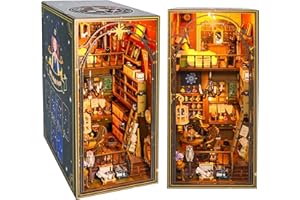 ARANEE Book Nook Kit, DIY Puppenhäuser Miniatur Haus Kit mit Möbeln und LED-Licht, 3D Puzzle Buchstützen aus Holz, Modellbausätze zum Bauen