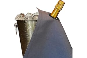 BOTTLECLOTHS - Classic Collection, Bottle Cloth with Metal Ring for Ice Buckets, Cotton, 42 cm, Corner Hole (Platinum with Charcoal Ring, Pack of 1)