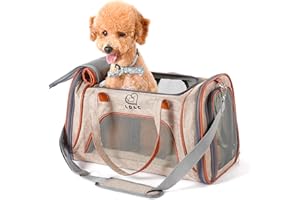 PETTOM Transportín Perro Gato Plegable con Tira Reflectante Parte Inferior Acolchada y Rigido Pet Carrier Impermeable Transpirable para Pequeños Mascota Viajes Avion Coche o Tren Camello