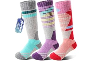 ANTSANG 3 Paar Kinder Merino Woll Skisocken für Jungen und Mädchen Thermische warme dicke Wintersocken mit Polsterung für Snowboarden und Skifahren