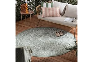 ‎FRAAI | HOME & LIVING FRAAI | Home & Living In- & Outdoor Teppich Rund - Summer Azteca Grün - Wetterfest - Polypropylen - Flachgewebe - Balkon, Garten/Terrasse - Terrasse - Rug