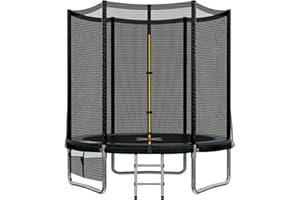 JUMMICO Trampolino Rotondo da Giardino 183/244/305/366/427 cm Trampolino Elastico per Adulti e Bambini Tappeto Elastico da Giardino di Diametro con Rete di Sicurezza, Scala e Barre Imbottite, Esterno