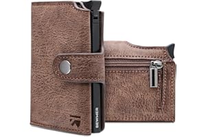 BEWMER v2 Portefeuille Homme&Femme en Similicuir avec Protection RFID Anticlonage | Porte Carte Homme&Femme pour 9 Cartes De Crédit, avec Poche Monnaie | Portefeuilles Et Porte-Cartes Marron-Noir