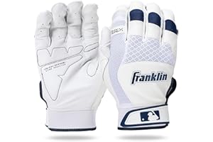 Franklin Sports MLB Baseball Batting Gloves - Shok-Sorb X Batting Gloves for Baseball + Softball - Adult + Youth Padded Non Stinging Batting Gloves - Pair - White + Navy Chrome - Adult Medium