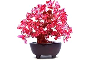 HapiLeap 6 Inch Feng Shui Aventurine Quartz Gem Stone Money Tree Natural Green Crystal Money Tree Office Living Room Good Luck Decoration (Red)