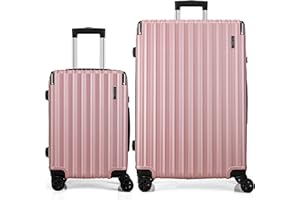 FLIEE Suitcase Set |4 Silent Dual Spinner Wheels |Lightweight Hard Shell Suitcases | TSA 3 Digit Combination Lock | Aluminium Telescopic Handle (Rose, Cabin 20" + Large 28")
