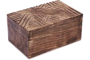 Ajuny Hölzerne handgeschnitzte dekorative Schmuckschatulle im Liniendesign Schmucktruhe Andenken Mehrzweck Aufbewahrungs organisator antike Vintage Accessoires Halterboxen, ideal für Geschenke