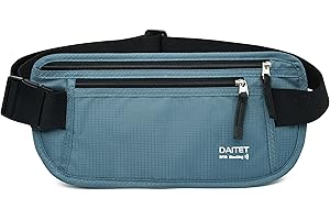 DAITET Pasek na pieniądze - etui na paszport, bezpieczny ukryty portfel podróżny z blokadą RFID, ukryta saszetka nerka, Czarny turkus, Rfid Blocking & Belt Wide:1.45Inch, Blokowanie RFID i szerokość paska: 3,7 cm