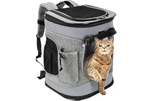 Kritter Planet Cat Carrier Backpack, Foldable Pet Carrier Backpack for Cats and Dogs, Breathable with Front Window-Pockets, Removable Inner Pet Mat, Puppy Carrier Bag for Hiking Cycling Camping, Grey