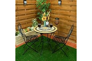 Bestfor Buying Mosaic 3 Piece Elegant Cast Iron Bistro Set, Garden Patio Table and Two Folding Chairs For Indoor and Outdoor Use Patio, Balcony, Kitchen, Yard