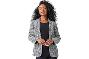 ROMAN ORIGINALS Roman Petite Pocket Detail Stretch Blazer for Women UK - Ladies Autumn Everyday Winter Holiday Revere Collar Comfy Long Sleeve Soft Woven Fabric Coat Office Jackets