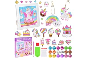 RYMALL Diamond Painting Kinder Set,5D DIY Einhorn mit Holzrahmen,23 Stück Sticker und 2 Schlüsselanhänger, Erwachsene und Wandverkleidungen