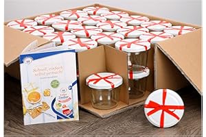 MamboCat 40er Set Sturzgläser 230 ml mit Schleifendekor Deckel to 82 inkl. Diamant Gelierzauber Rezeptheft Marmeladengläser Einmachgläser Einweckgläser