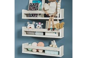 NATURE SUPPLIES Set 3 Mensole da Parete in Legno Massello Bianco - Camera Bambini - Ideali per Libri e Giocattoli