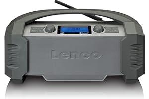 Lenco ODR-159 Radio da cantiere Dab+ - Bluetooth 5.0, ricevitore FM IP54, impermeabile - 15 W - Batteria RMS - con caricatore - AUX-in - USB - 5000 mAh - Grigio