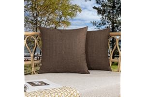 K KEVIN TEXTILE Kevin Textile Pack of 2 Decorative Outdoor Waterproof Throw Pillow Covers Checkered Pillowcases Classic Cushion Cases for Patio Couch Bench 16 x 16 Inch Brown