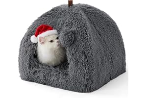 Bedsure Cat Cave Bed Igloo - Fluffy Cat Bed House with Removable Washable Cushion Pillow Foldable Portable Pet Bed, 40x40x40cm，Dark Grey