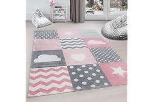 CARPETTEX TEPPICH Carpettex Kinderteppich Herz-Stren Karo Design Pink 80 x 150 cm Läufer - Kurzflor Teppich Kinderzimmer für Mädchen Jungen Pflegeleicht - Waschbarer Spielteppich Babyteppich Gaming Teppich Babyzimmer