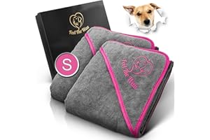 FeelTheWau Hundehandtuch extra saugfähig - Hundehandtuch für kleine Hunde - KUSCHELWEICH - Hunde Handtuch - Geschenk für Hundebesitzer (2er Pack 90x50cm, Grau/Pink)