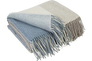 ‎LYHOME LYHome Merino Decke - Kuscheldecke Tagesdecke Sofa Wolldecke, Blanket Überwurfdecke Sofadecke Wohndecke, Flauschige Couchdecke Merinodecke, Flauschig Warm Plaid 140x200 cm, Blau - Grau - Weiß Quadrate