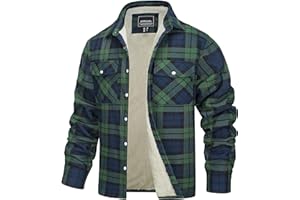 TACVASEN Men's Fleece Jackets Flannel Checked Lumberjack Shirts with 5 Pockets Winter Work Shirt Casual Button Down Coat
