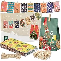 Calendrier De L'Avent Extravagant à Remplir - Avec 24 Sacs Cadeaux Imprimés En Turquoise Et 24 Autocollants Et Clips Numérotés - Motif Sirène - Pour Bricoler Et Offrir - Noël Et Avent