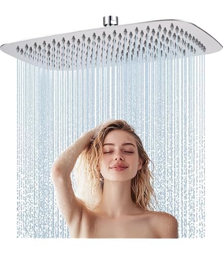 AquaSu® Kopfbrause Oliva – Eckige Regendusche 25x25 Cm Mit Kugelgelenk (Chrom, 1/2" Gewinde)