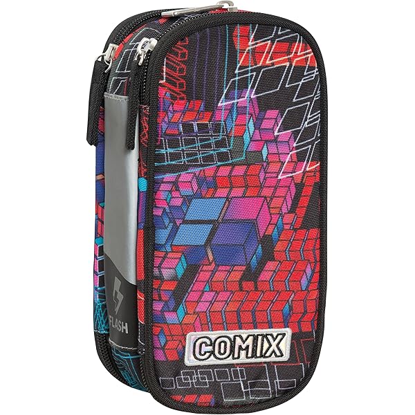 Astuccio Scuola Rotondo Comix - Design Allover Fire Con Zip Metallica