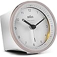 Braun Classic Radio Controlled Analogue Alarm Clock For Central European Time Zone (DCF/GMT+1) With Snooze And Light, Quiet Movement, Crescendo Beep Alarm - Rose/White BC07PW-DCF
