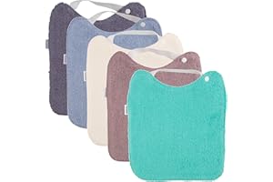 HOMYBABY® Pack 5 Baberos Rizo Bebe Impermeables y Absorbentes - Ideal Guarderia - Fáciles de Poner y Quitar - Rizo Suave Algodón y Capa de Poliester Repelente Líquido - Babero Resistente Reutilizable