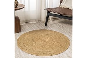 The Home Talk Jute Area Boho Rug 3' or 90 cm Round Handwoven Natural Indoor Party Décor Floor Mat, Boho Chic Style Durable Rugs Ideal for Easter Gatherings, Dining, Kitchen, Front Door Carpets