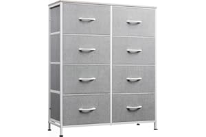 WLIVE Cassettiera in Tessuto con 8 Cassetti, Cassettiera per Camera da Letto, Credenza, Struttura in Acciaio Ideale per Soggiorno, Cameretta di Bambini, Corridoio, Facile Installare, Grigio Chiaro