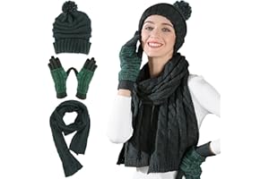 OROOTL Winter Scarf Gloves and Hat Set for Women, Beanie Hat Long Scarf Touchscreen Gloves, Warm 3 in 1 Set for Womens Girls